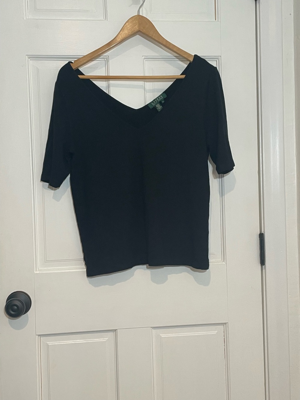 Lauren Ralph Lauren Women’s XL Black Stretch Knit V-Neck 3/4 Sleeve Top